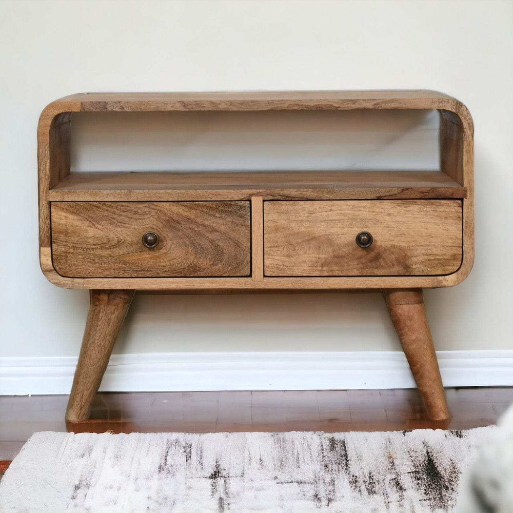 Mini Curved Oak-ish Media Unit - Artisan Furniture - Flyclothing LLC