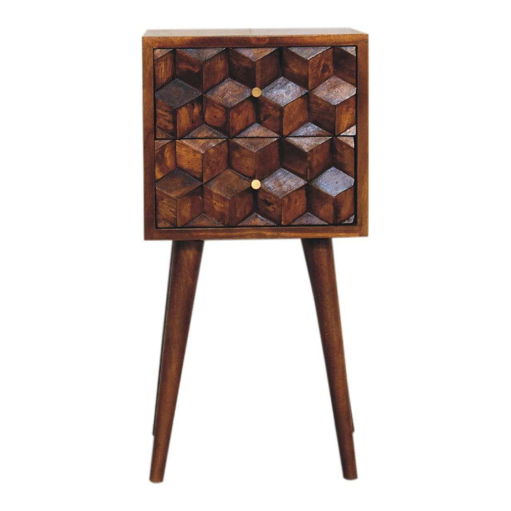 Mini Chestnut Cube 2 Drawer Bedside - Artisan Furniture - Flyclothing LLC