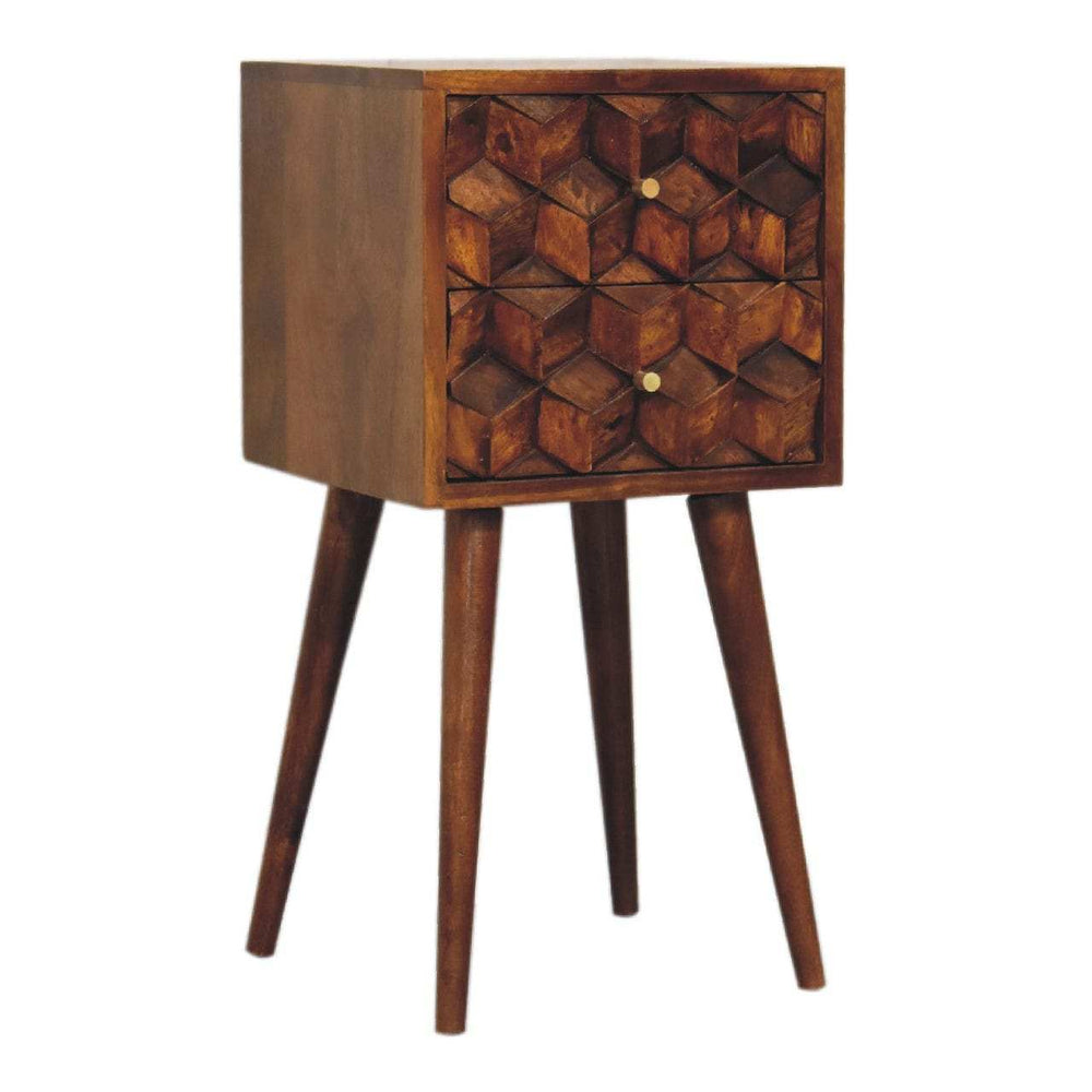 Mini Chestnut Cube 2 Drawer Bedside - Artisan Furniture - Flyclothing LLC