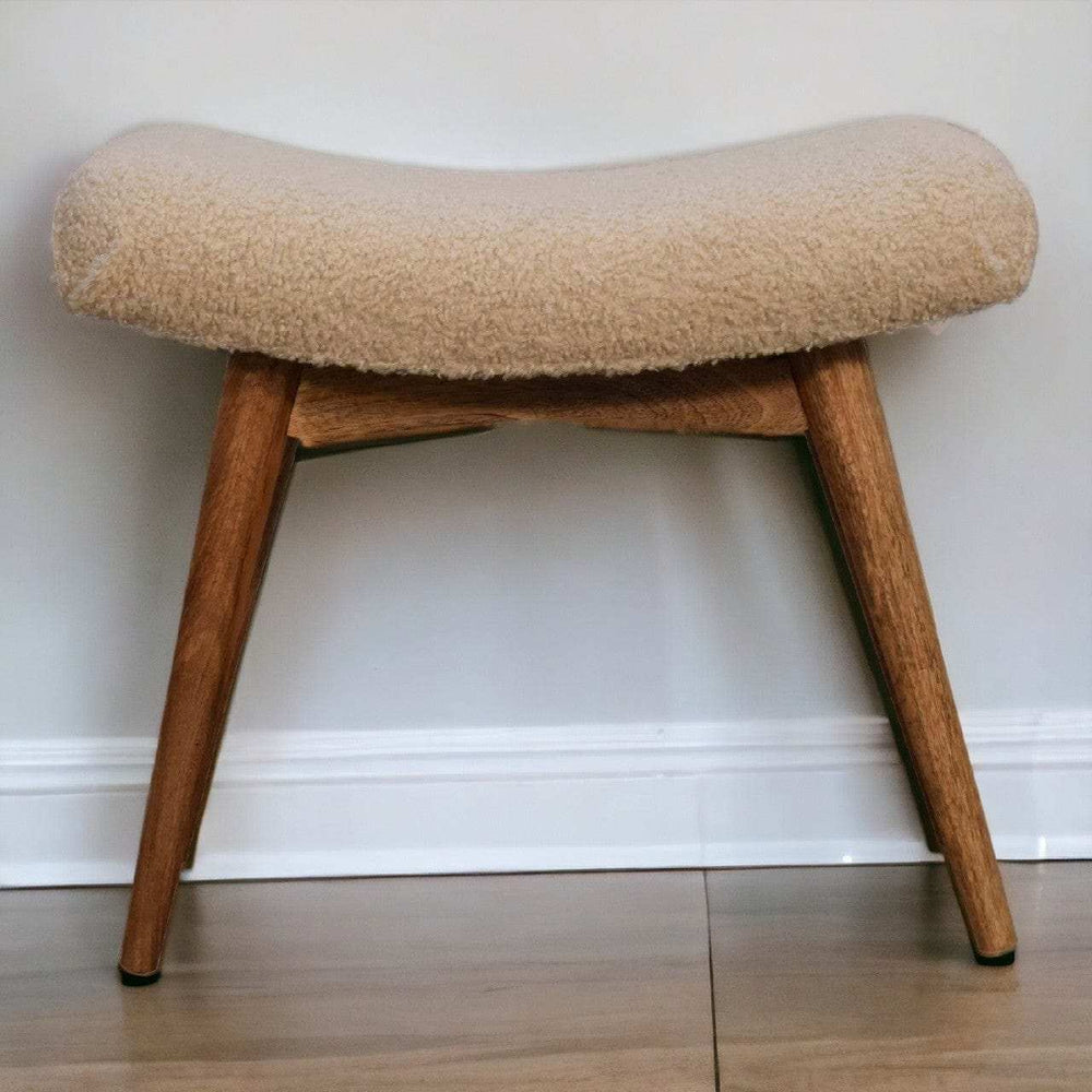 Boucle Cream Curved Bench - Artisan Furniture - Flyclothing LLC