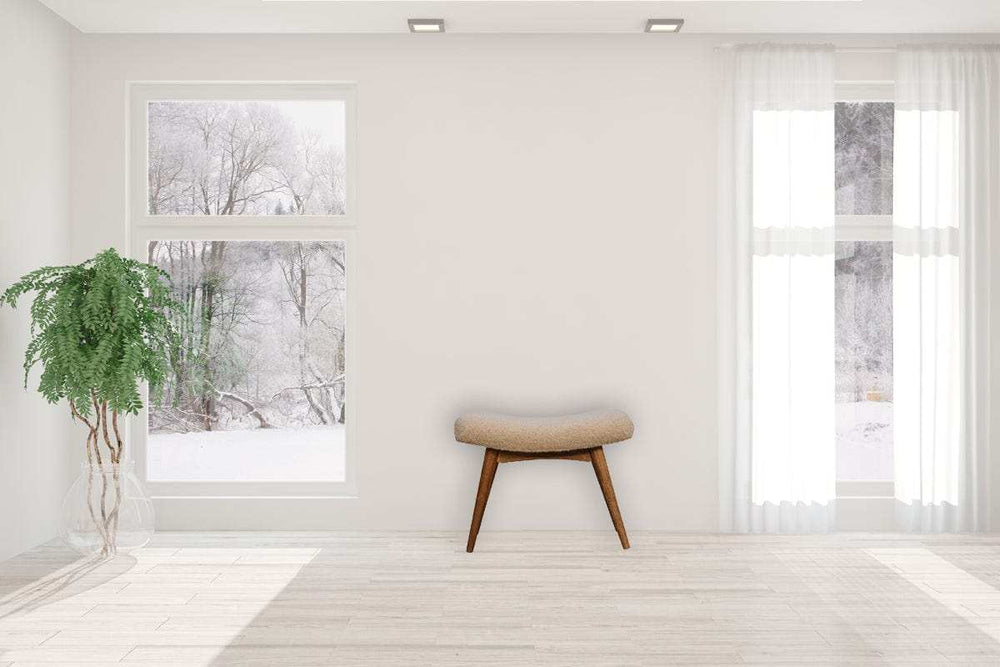 Boucle Cream Curved Bench - Artisan Furniture - Flyclothing LLC