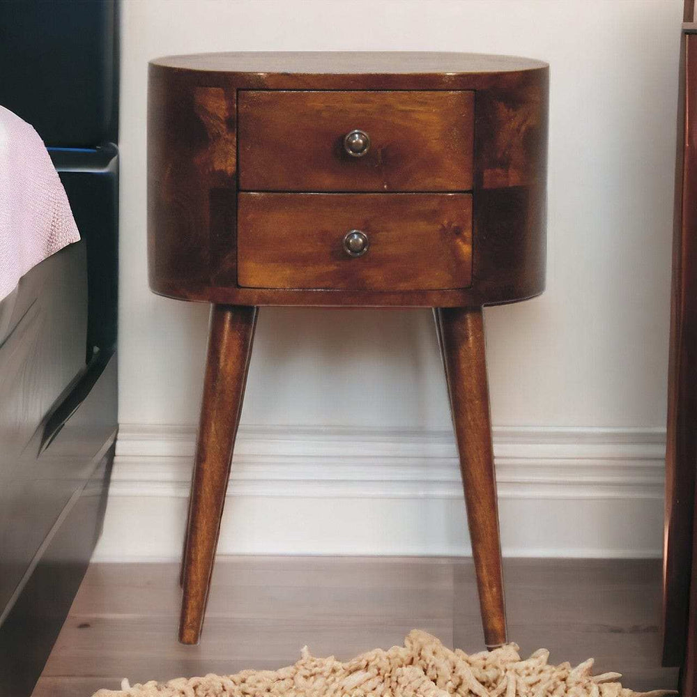 Mini Chestnut Rounded Bedside Table - Artisan Furniture - Flyclothing LLC