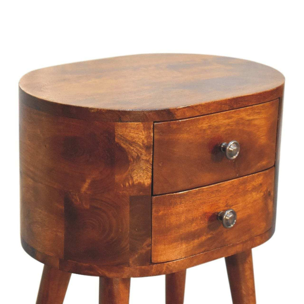 Mini Chestnut Rounded Bedside Table - Artisan Furniture - Flyclothing LLC