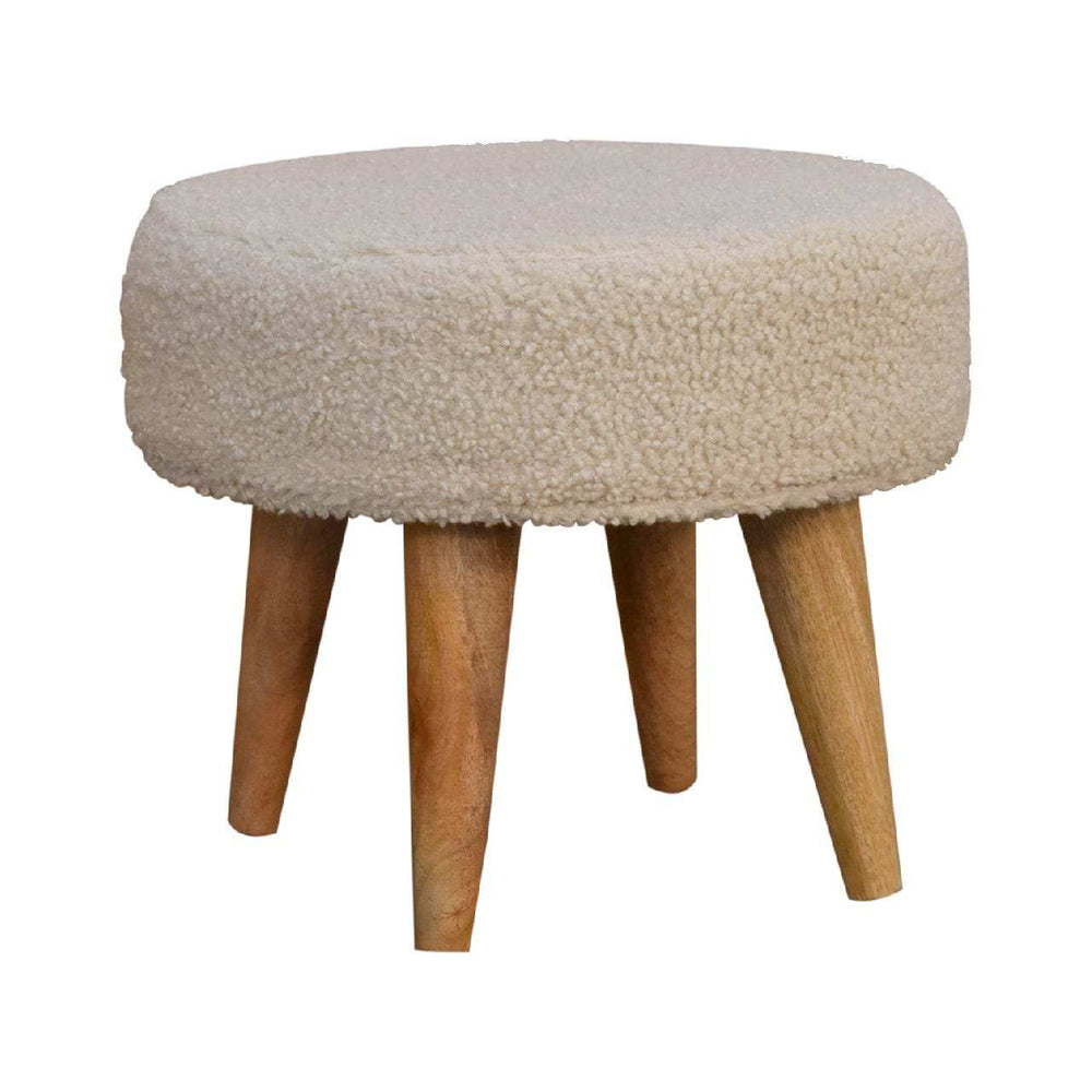 Cream Boucle Petite Footstool - Artisan Furniture - Flyclothing LLC
