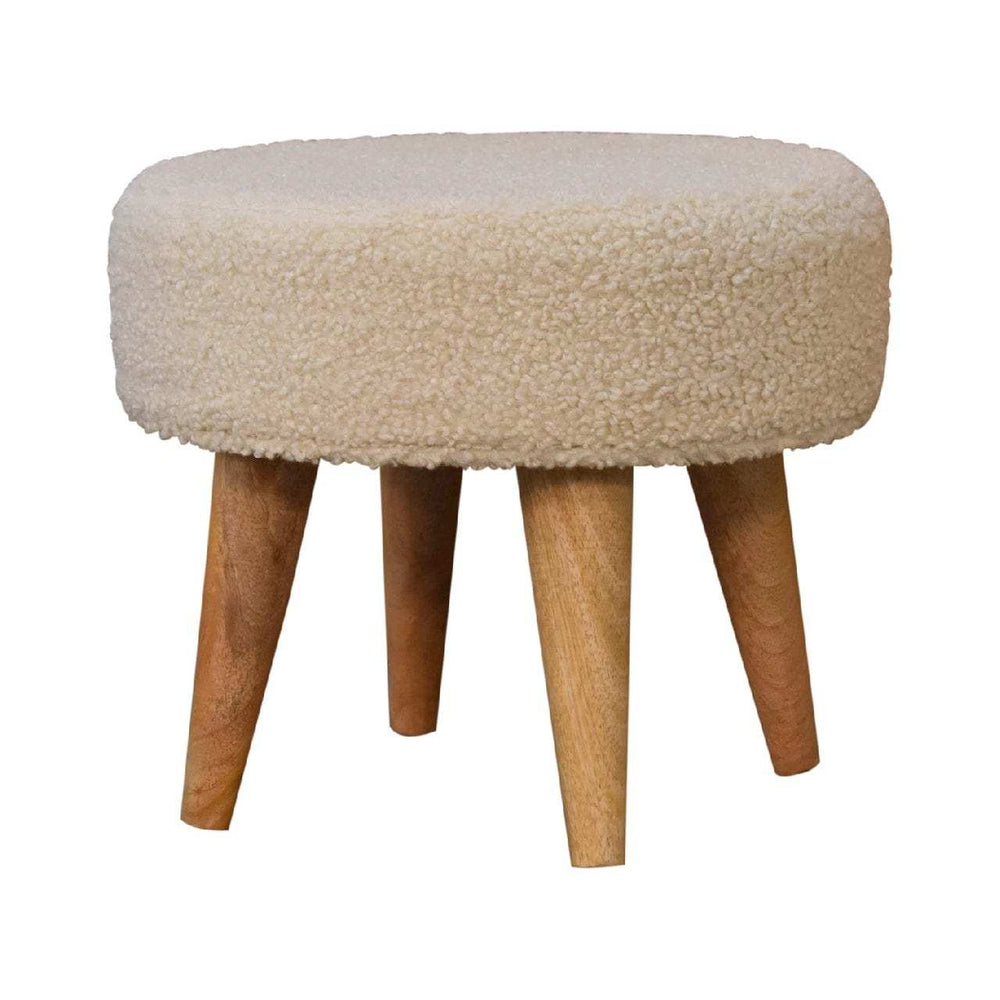 Cream Boucle Petite Footstool - Artisan Furniture - Flyclothing LLC