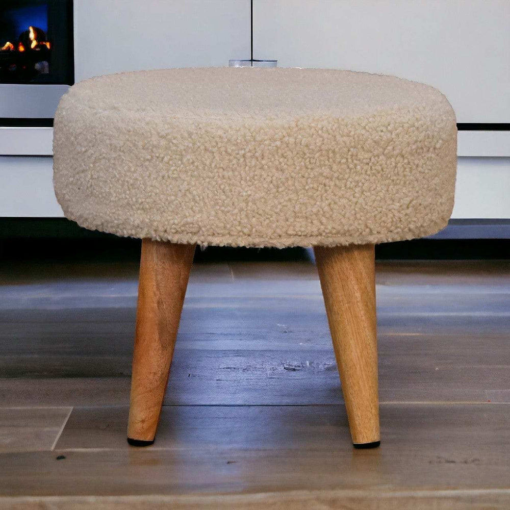Cream Boucle Petite Footstool - Artisan Furniture - Flyclothing LLC