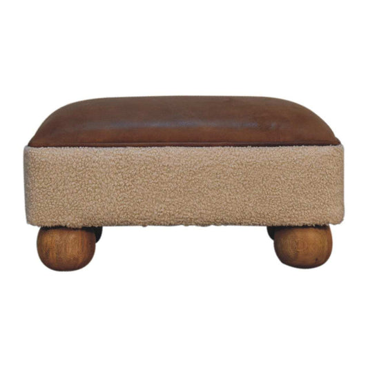 Tan Leather Boucle Ball Footstool - Artisan Furniture - Flyclothing LLC