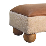 Tan Leather Boucle Ball Footstool - Artisan Furniture - Flyclothing LLC