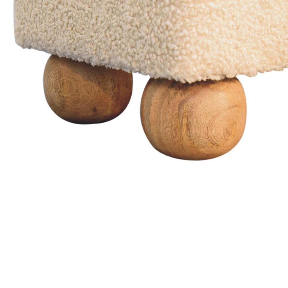 Tan Leather Boucle Ball Footstool - Artisan Furniture - Flyclothing LLC
