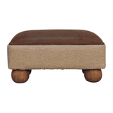 Tan Leather Boucle Ball Footstool - Artisan Furniture - Flyclothing LLC
