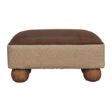 Tan Leather Boucle Ball Footstool - Artisan Furniture - Flyclothing LLC