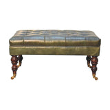 Buffalo Green Leather Ottoman with Castor Legs - Artisan Furniture - Flyclothing LLC