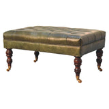 Buffalo Green Leather Ottoman with Castor Legs - Artisan Furniture - Flyclothing LLC