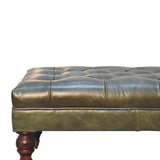 Buffalo Green Leather Ottoman with Castor Legs - Artisan Furniture - Flyclothing LLC