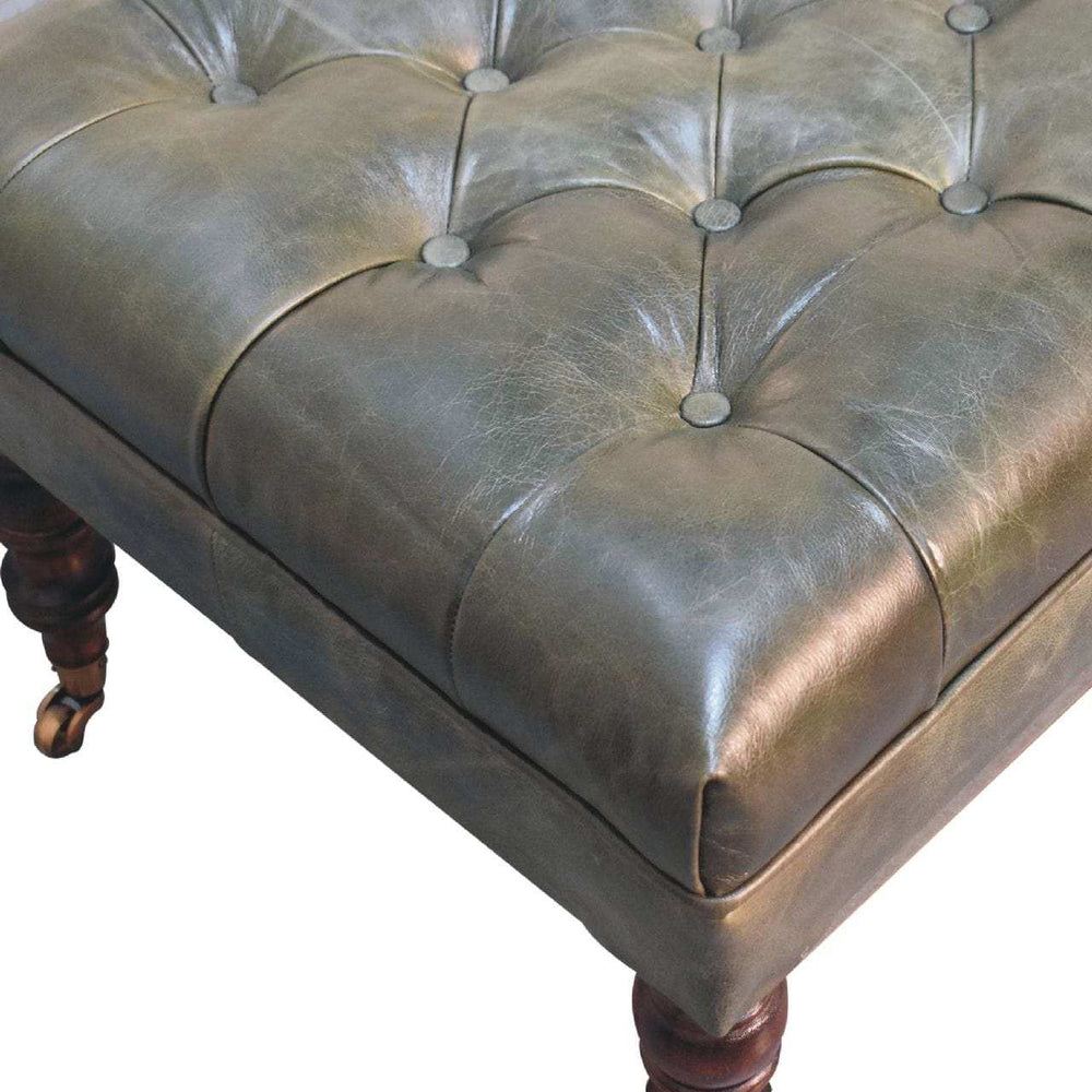 Buffalo Green Leather Ottoman with Castor Legs - Artisan Furniture - Flyclothing LLC