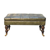 Buffalo Green Leather Ottoman with Castor Legs - Artisan Furniture - Flyclothing LLC