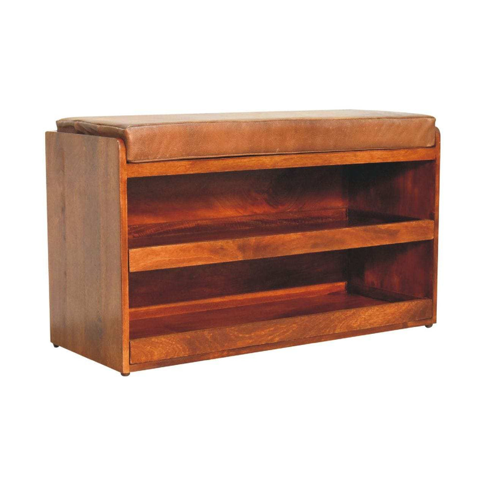 Buffalo Hide Pull out Chestnut Shoe Storage Bench - Artisan Furniture - Flyclothing LLC