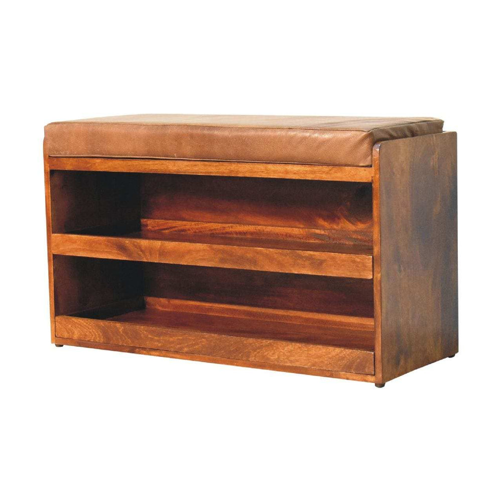 Buffalo Hide Pull out Chestnut Shoe Storage Bench - Artisan Furniture - Flyclothing LLC