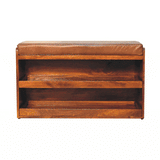 Buffalo Hide Pull out Chestnut Shoe Storage Bench - Artisan Furniture - Flyclothing LLC