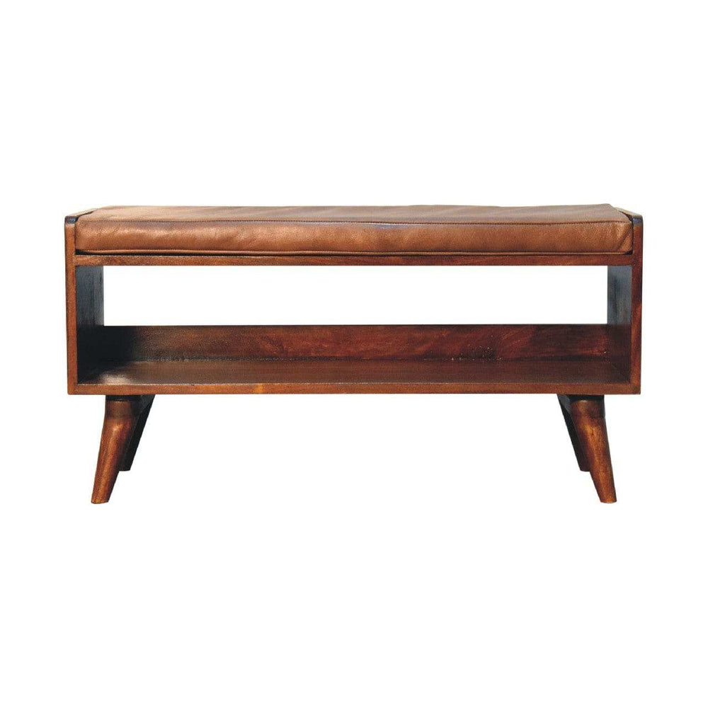Chestnut Bench with Brown Leather Seatpad - Artisan Furniture - Flyclothing LLC