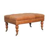 Buffalo Tan Leather Ottoman with Castor Legs - Artisan Furniture - Flyclothing LLC