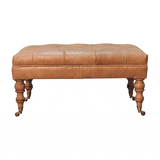 Buffalo Tan Leather Ottoman with Castor Legs - Artisan Furniture - Flyclothing LLC
