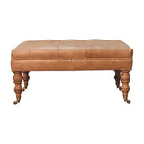 Buffalo Tan Leather Ottoman with Castor Legs - Artisan Furniture - Flyclothing LLC
