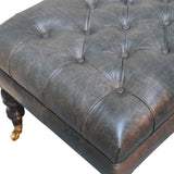 Buffalo Ash Black Leather Ottoman with Castor Legs - Artisan Furniture - Flyclothing LLC