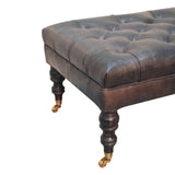 Buffalo Ash Black Leather Ottoman with Castor Legs - Artisan Furniture - Flyclothing LLC