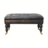 Buffalo Ash Black Leather Ottoman with Castor Legs - Artisan Furniture - Flyclothing LLC