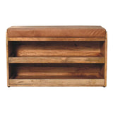 Buffalo Hide Pull out Oak-ish Shoe Storage Bench - Artisan Furniture - Flyclothing LLC