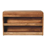 Buffalo Hide Pull out Oak-ish Shoe Storage Bench - Artisan Furniture - Flyclothing LLC