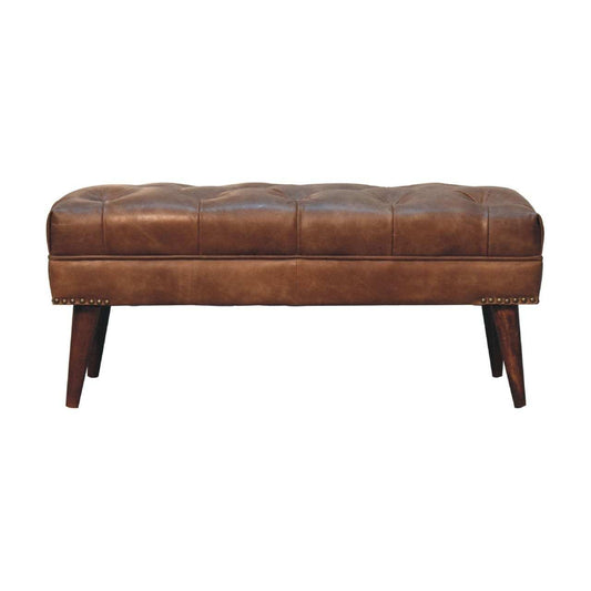 Harbour Brown Leather Bench - Artisan Furniture - Flyclothing LLC
