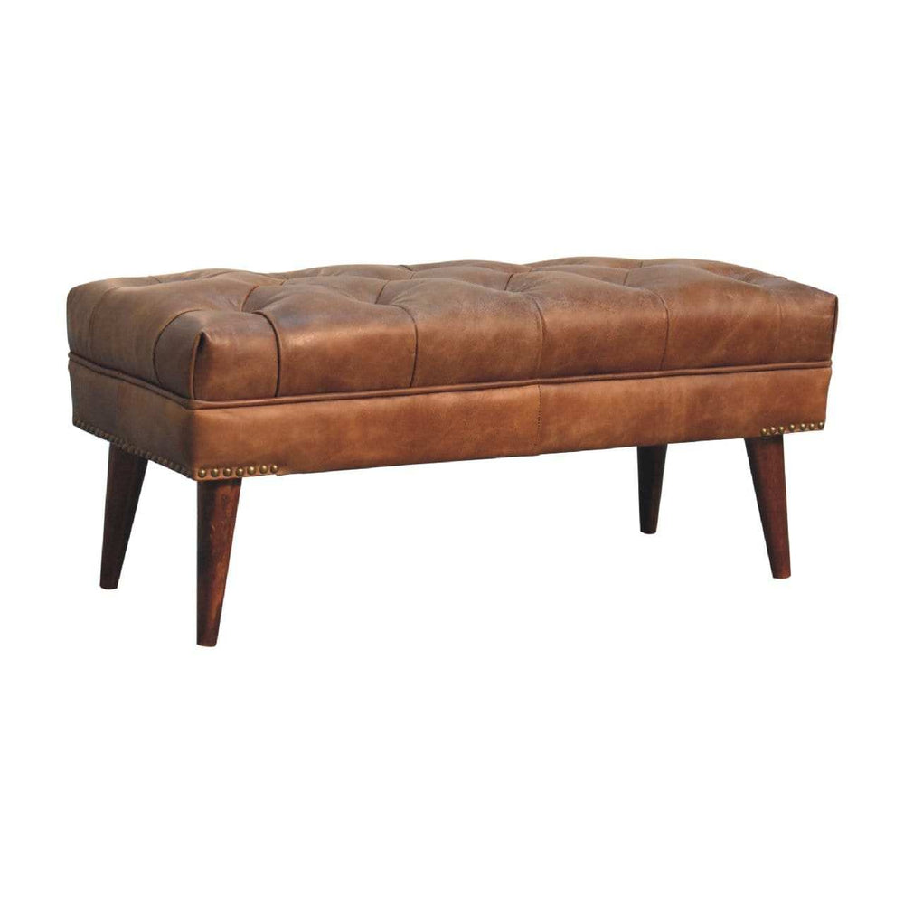 Harbour Brown Leather Bench - Artisan Furniture - Flyclothing LLC