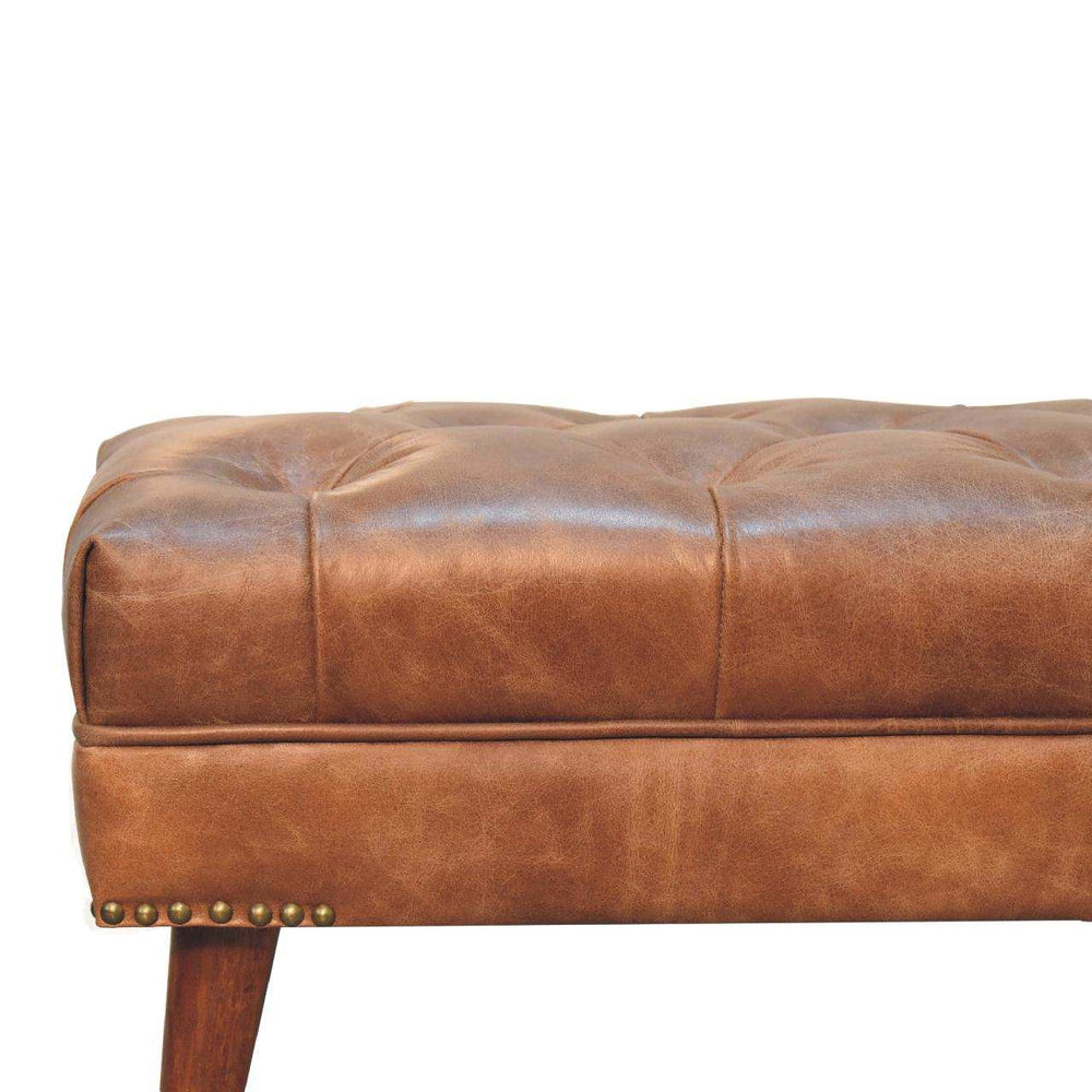 Harbour Brown Leather Bench - Artisan Furniture - Flyclothing LLC