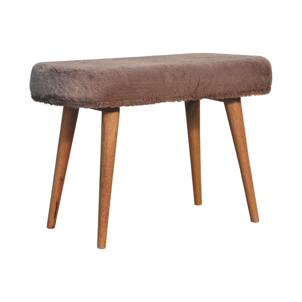 Mocha Faux Fur Fabric Bench - Artisan Furniture - Flyclothing LLC