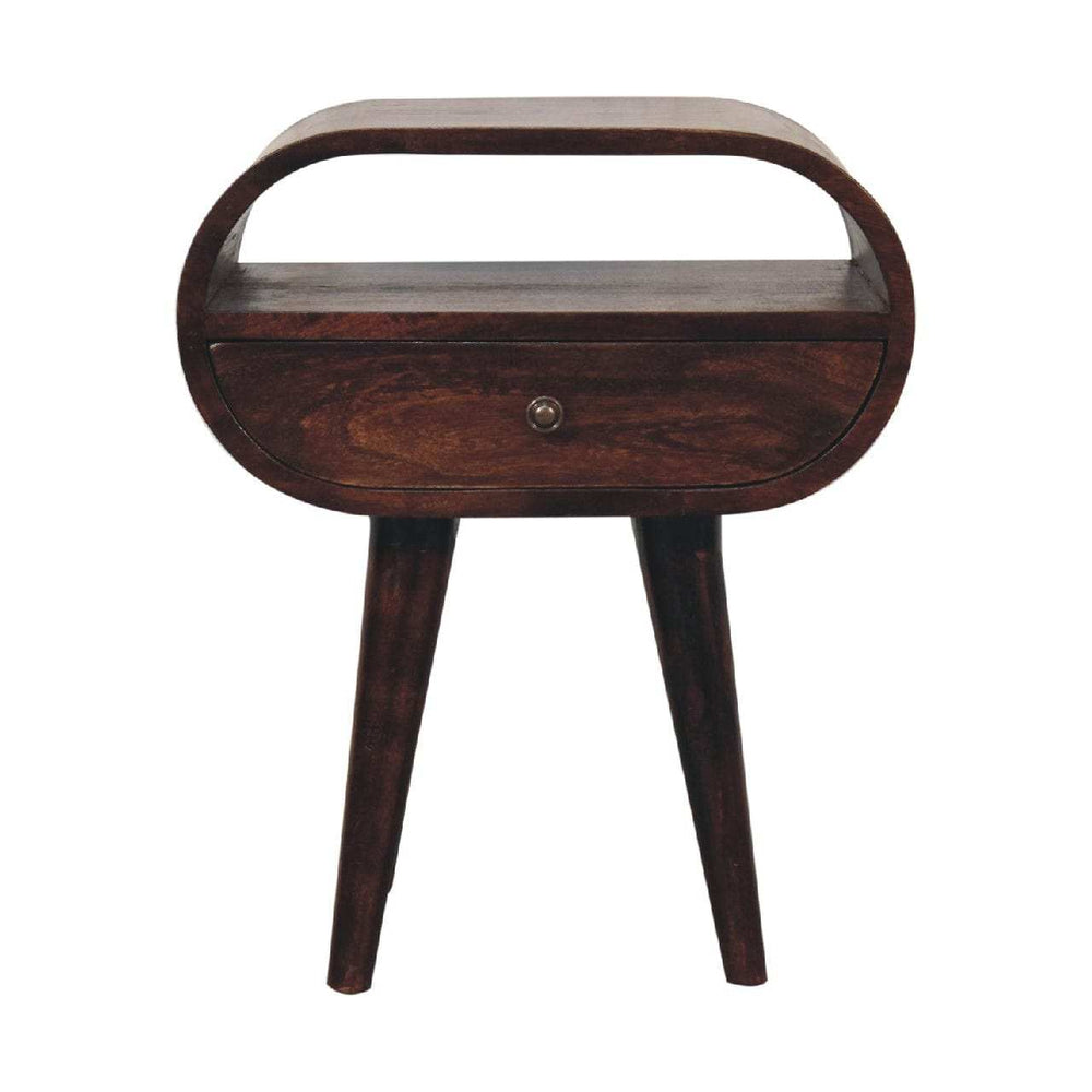 Light Walnut Circular Bedside with Open Slot - Artisan Furniture - Flyclothing LLC