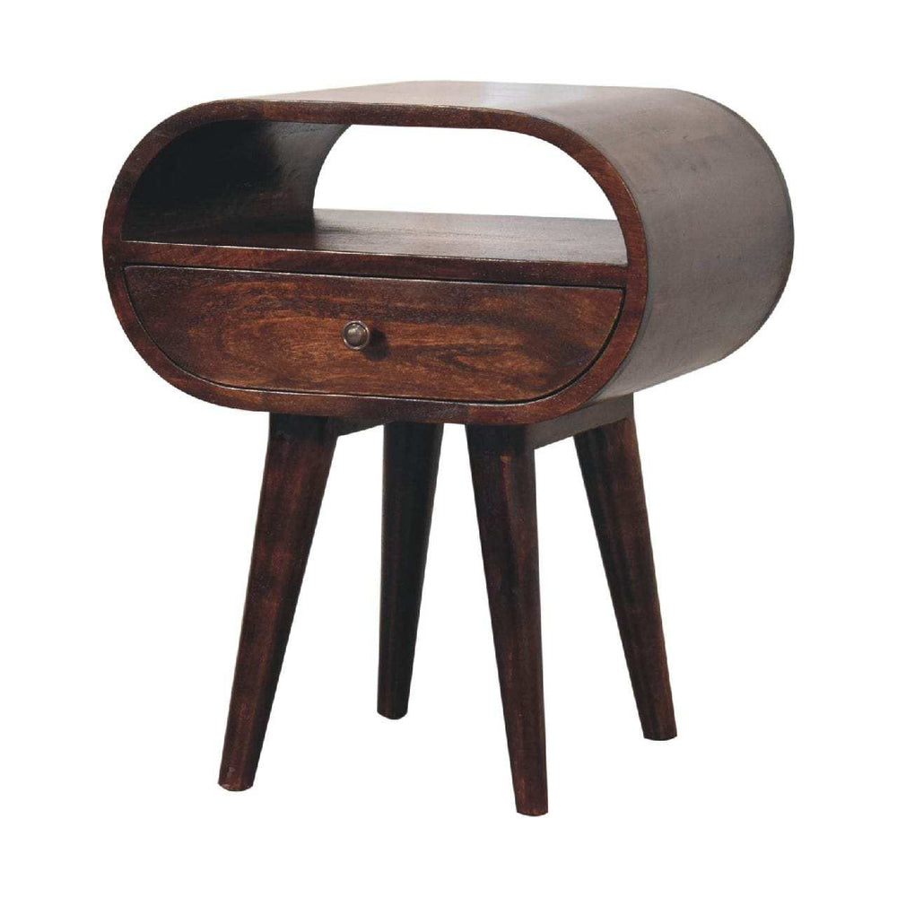 Light Walnut Circular Bedside with Open Slot - Artisan Furniture - Flyclothing LLC