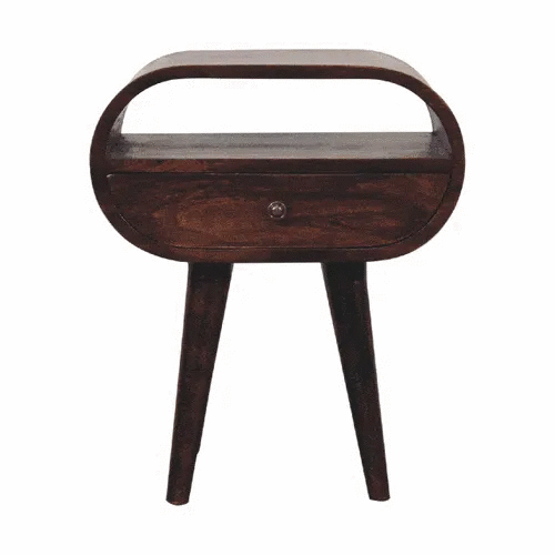 Light Walnut Circular Bedside with Open Slot - Artisan Furniture - Flyclothing LLC