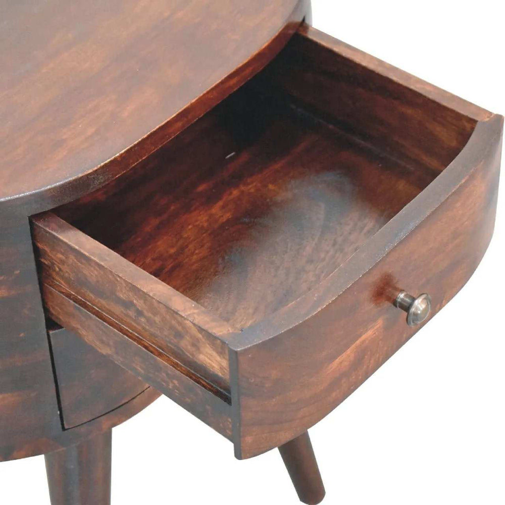 Light Walnut Rounded Bedside Table - Artisan Furniture - Flyclothing LLC