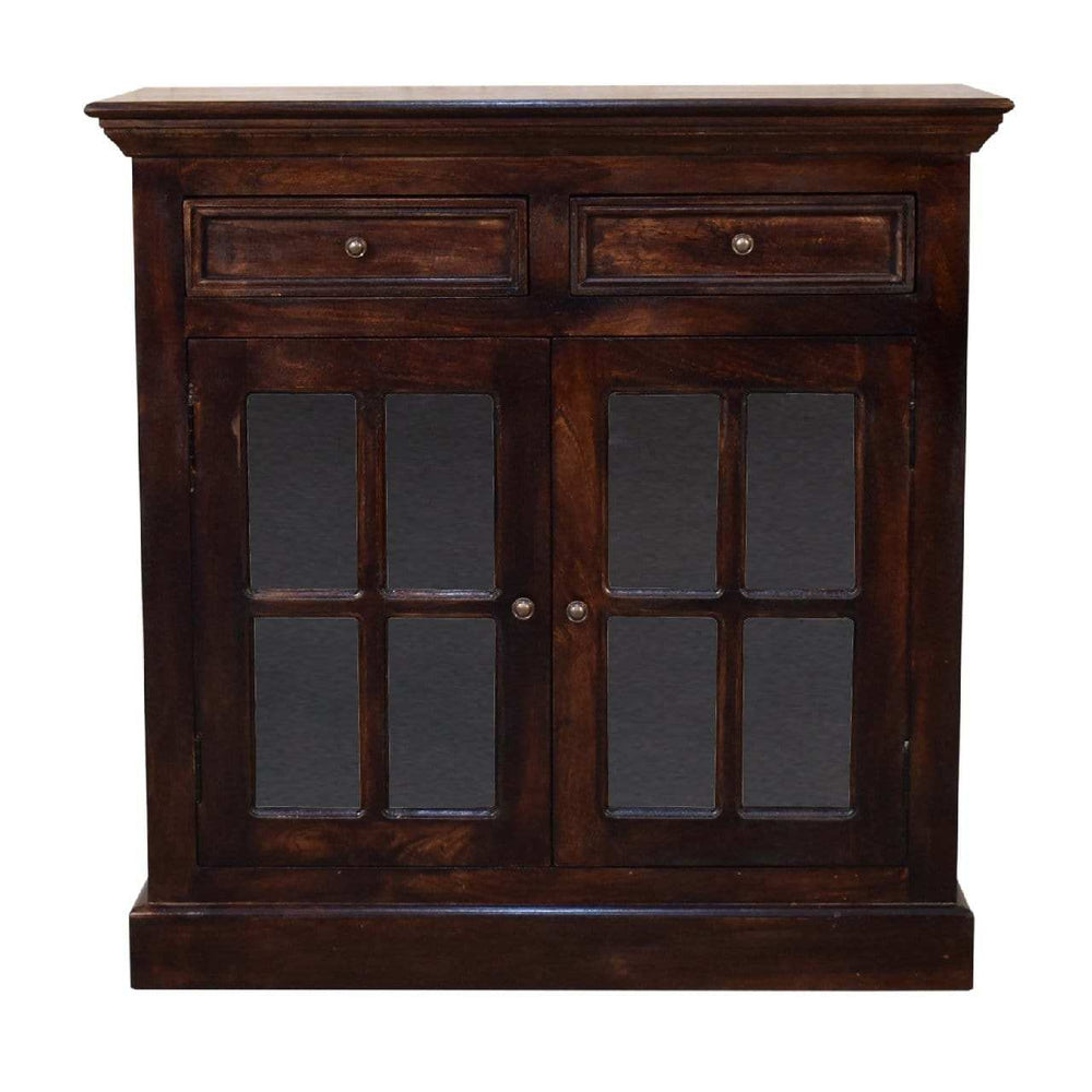 Light Walnut Cabinet with Glazed Doors - Artisan Furniture - Flyclothing LLC