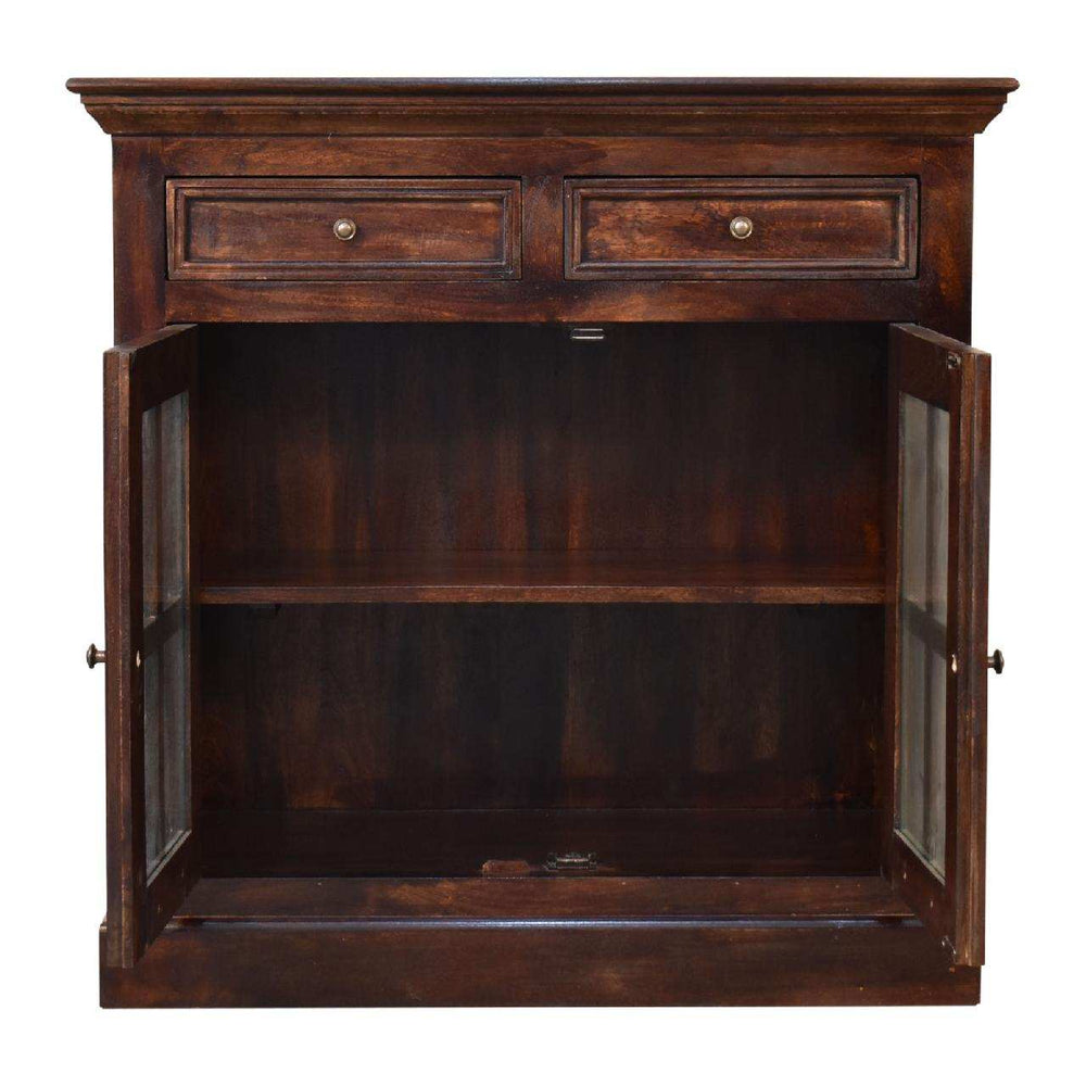 Light Walnut Cabinet with Glazed Doors - Artisan Furniture - Flyclothing LLC