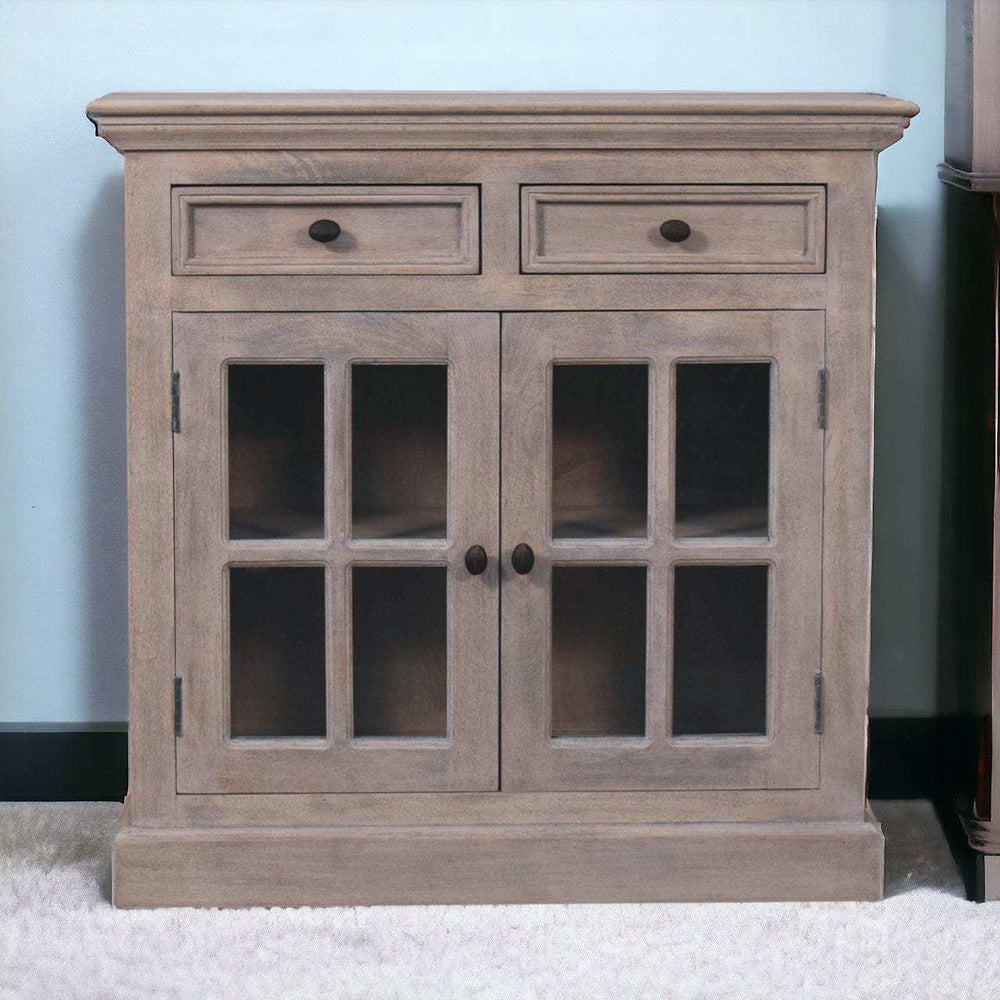 Stone Finish Cabinet with Glazed Doors - Artisan Furniture - Flyclothing LLC