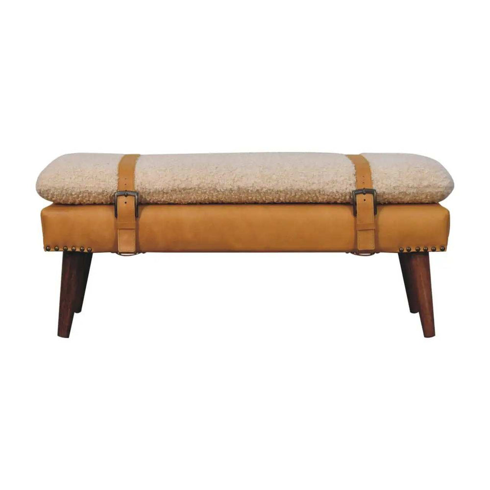 Artisan Furniture Boucle x Tan Leather Bench - Artisan Furniture - Flyclothing LLC