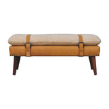 Artisan Furniture Boucle x Tan Leather Bench - Artisan Furniture - Flyclothing LLC