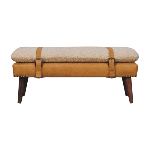Artisan Furniture Boucle x Tan Leather Bench - Artisan Furniture - Flyclothing LLC