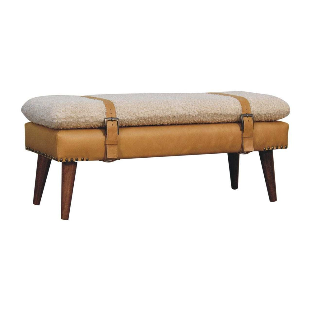 Artisan Furniture Boucle x Tan Leather Bench - Artisan Furniture - Flyclothing LLC