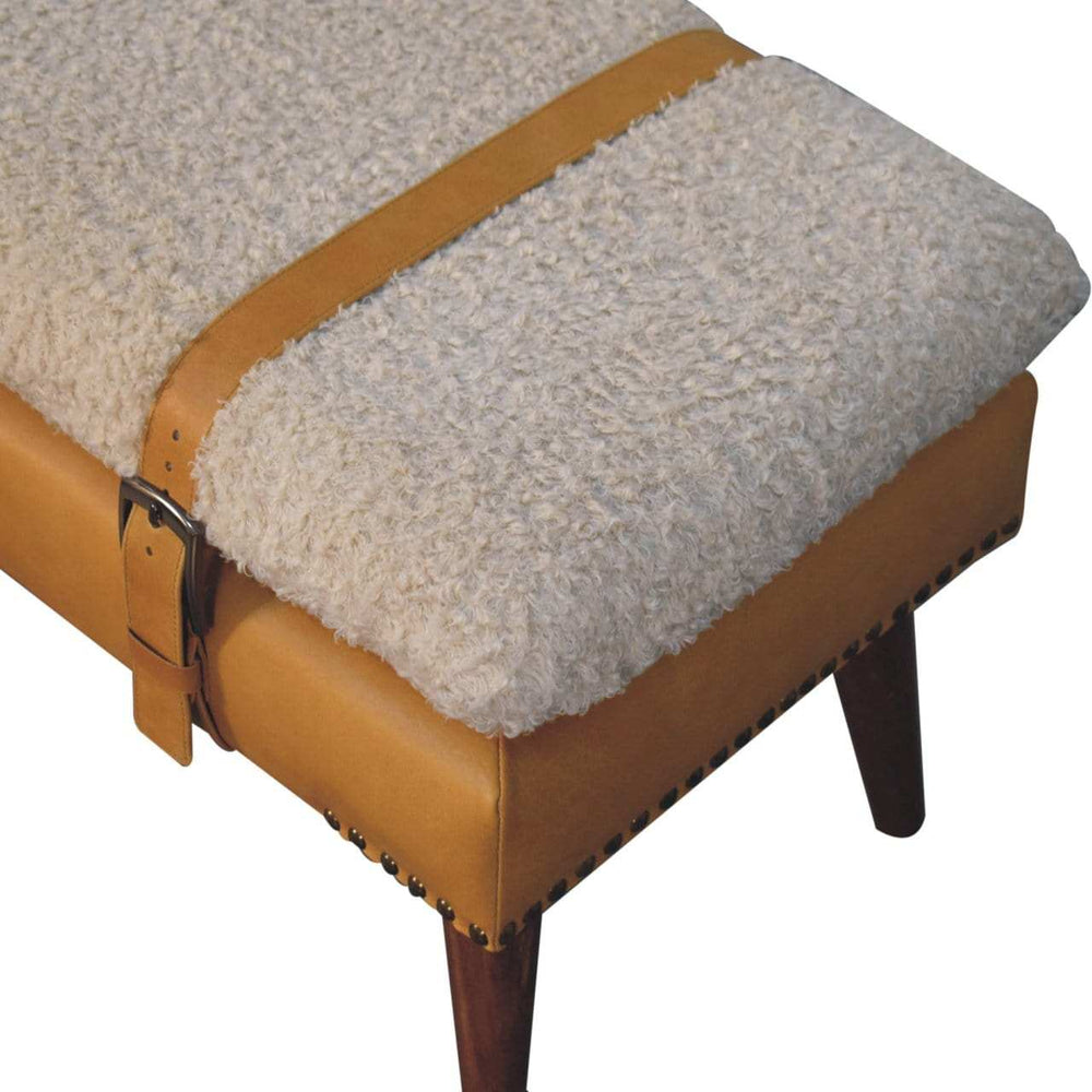 Artisan Furniture Boucle x Tan Leather Bench - Artisan Furniture - Flyclothing LLC