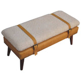 Artisan Furniture Boucle x Tan Leather Bench - Artisan Furniture - Flyclothing LLC