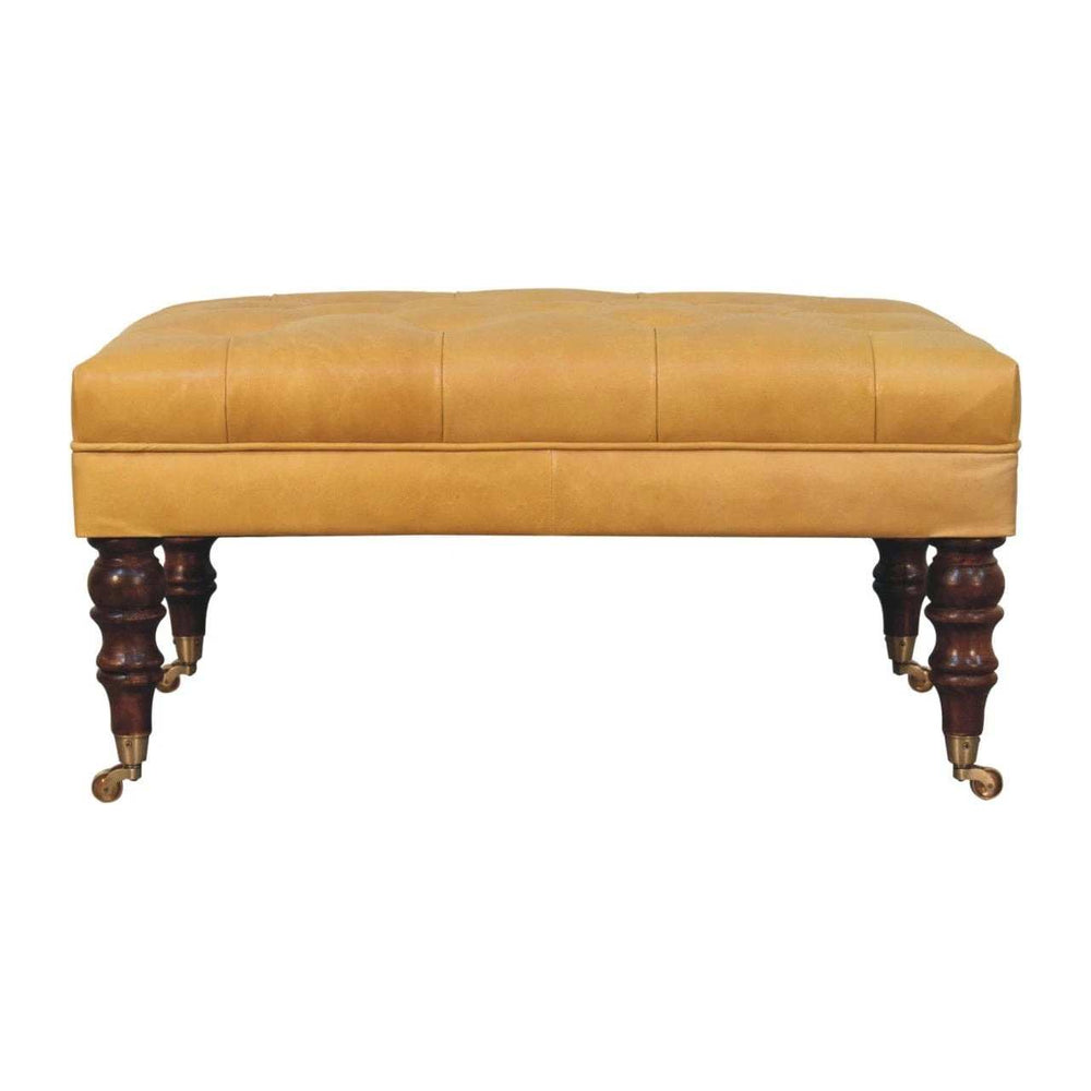 Artisan Furniture Honey Caramel Buffalo Ash Black Leather Ottoman with Castor Legs - Artisan Furniture - Flyclothing LLC